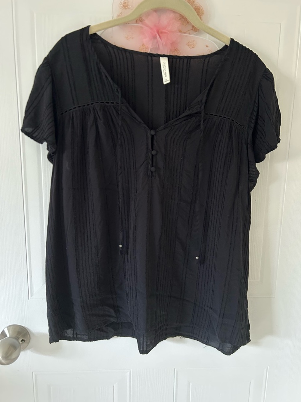 Gentle Fawn Black Short Sleeve Pintuck Peasant Top